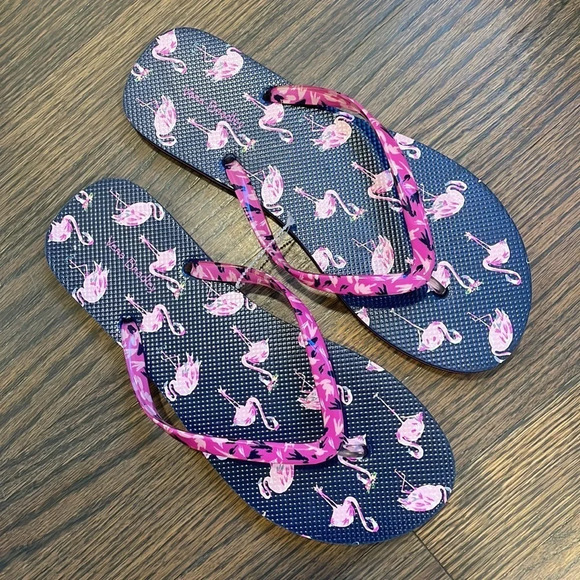 NWOT Vera Bradley Flamingo Fiesta Flip Flops 9-10 Navy Pink - Picture 8 of 8